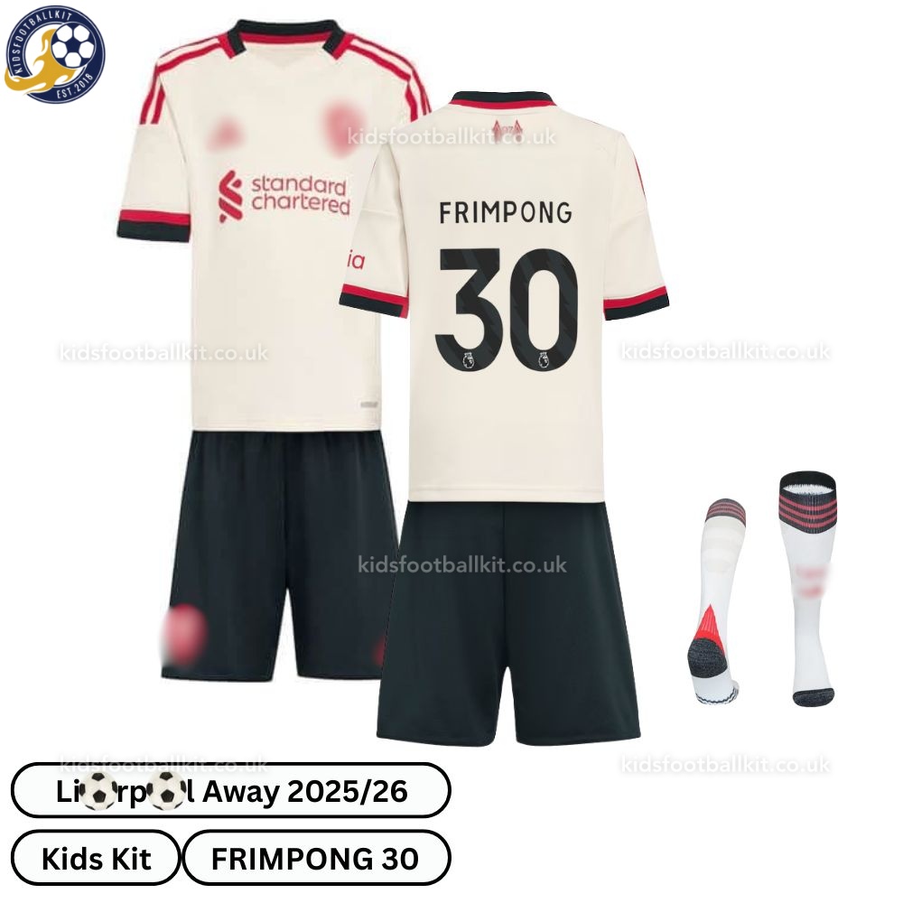 Lvr^_^pooI Away Kids Football Kit 2025/26 – FRIMPONG 30 (With socks)